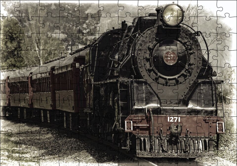 Kara Tren Puzzle Yapboz MDF Ahşap