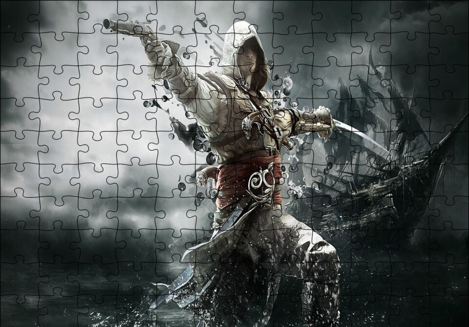 Assassins Creed Suikastçi Korsan Gemisi ve Revolver Puzzle Yapboz MDF Ahşap