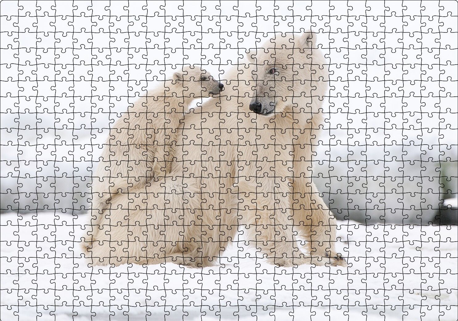 Beyaz Ayı Ailesi Kutup Puzzle Yapboz MDF Ahşap 500 Parça 49 cm X 68 cm