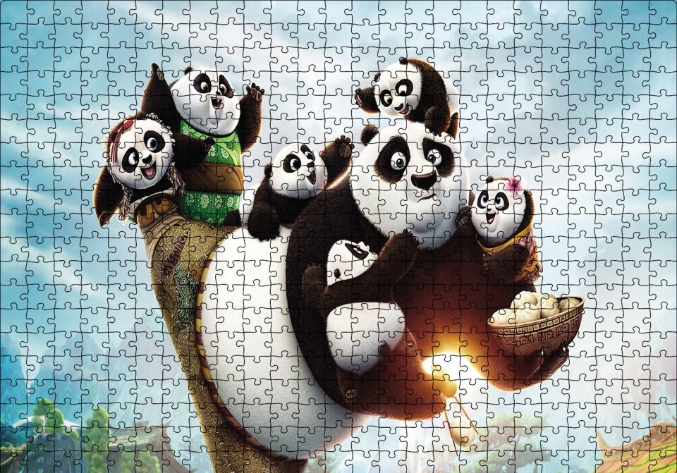 Kungfu Panda Ailesi Puzzle Yapboz MDF Ahşap 500 Parça 49 cm X 68 cm