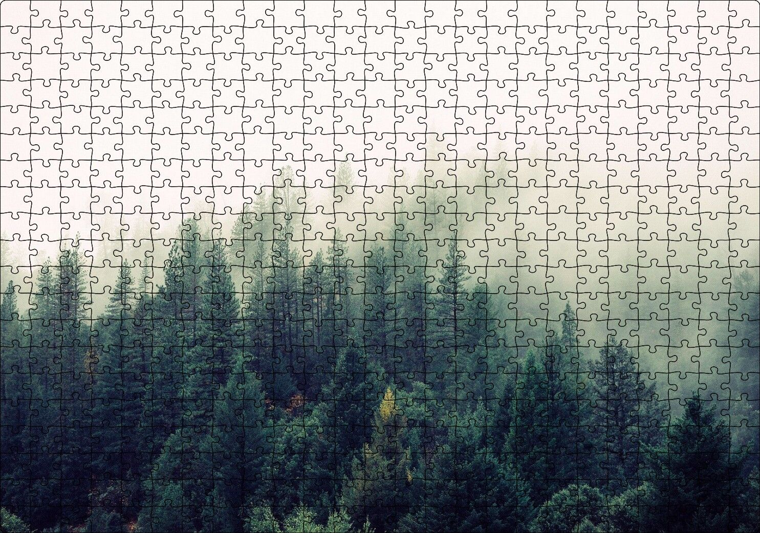 Sisler İçindeki Yemyeşil Orman Puzzle Yapboz MDF Ahşap 500 Parça 49 cm X 68 cm