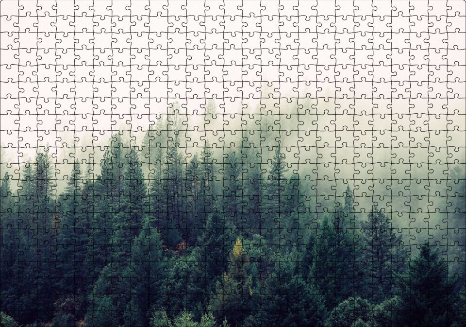 Sisler İçindeki Yemyeşil Orman Puzzle Yapboz MDF Ahşap 500 Parça 49 cm X 68 cm