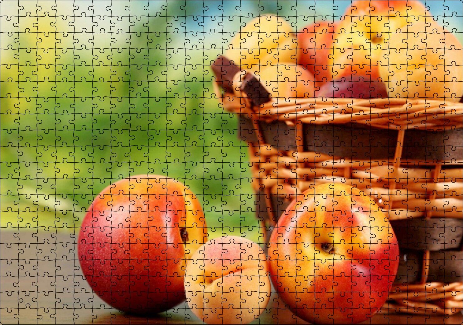 Sepette Kayısı ve Nektarinler Flu Arka Plan Puzzle Yapboz MDF Ahşap 500 Parça 49 cm X 68 cm