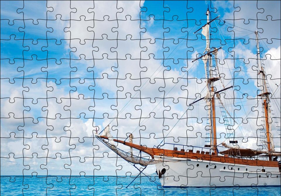 Demirleyen Yelkenli Tekne Puzzle Yapboz MDF Ahşap 120 Parça 24 cm X 34 cm