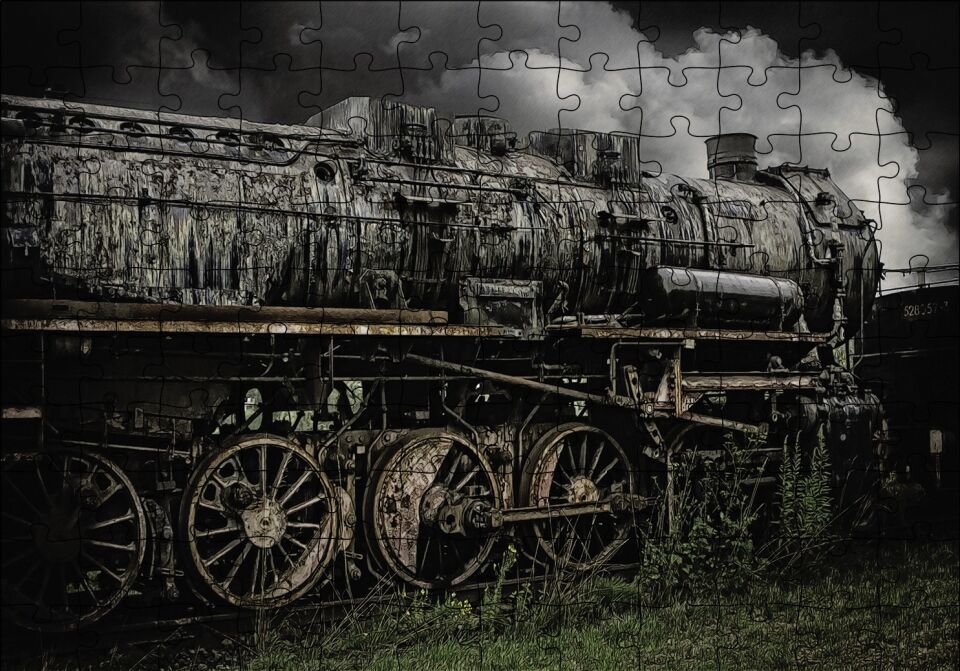 Nostaljik Buharlı Tren Puzzle Yapboz MDF Ahşap