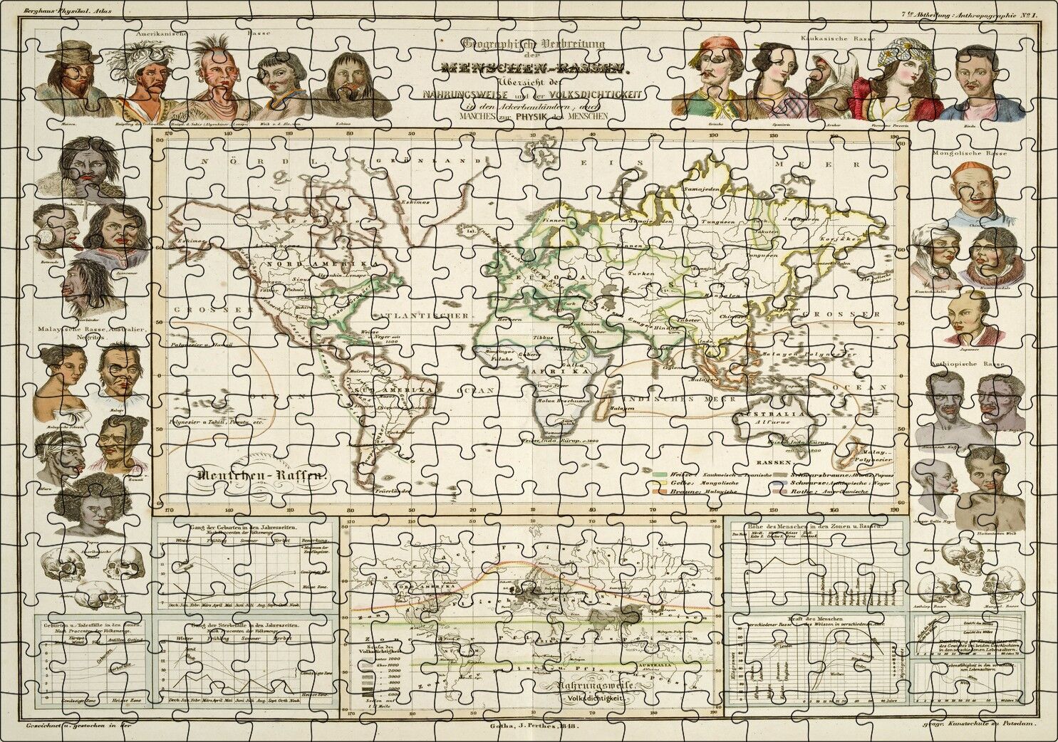 Antropolojik Eski Dünya Haritası Puzzle Yapboz MDF Ahşap 255 Parça 34 cm X 49 cm