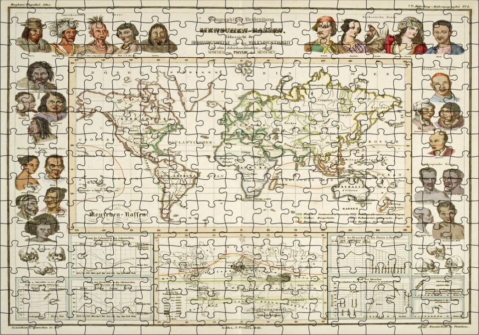 Antropolojik Eski Dünya Haritası Puzzle Yapboz MDF Ahşap 255 Parça 34 cm X 49 cm