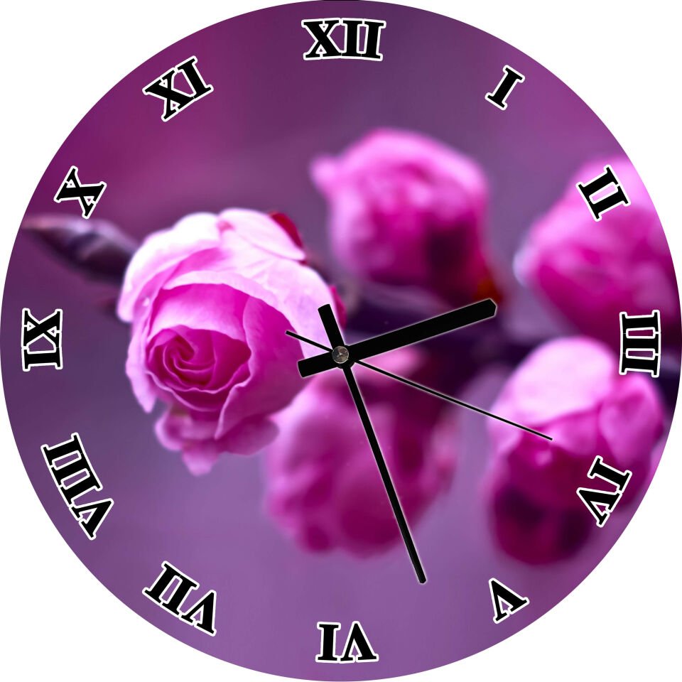 Pembe Güller Mdf Ahşap Duvar Saati