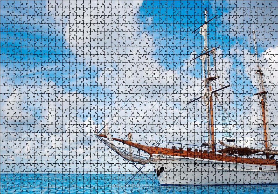Demirleyen Yelkenli Tekne Puzzle Yapboz MDF Ahşap 1000 Parça 49 cm X 68 cm
