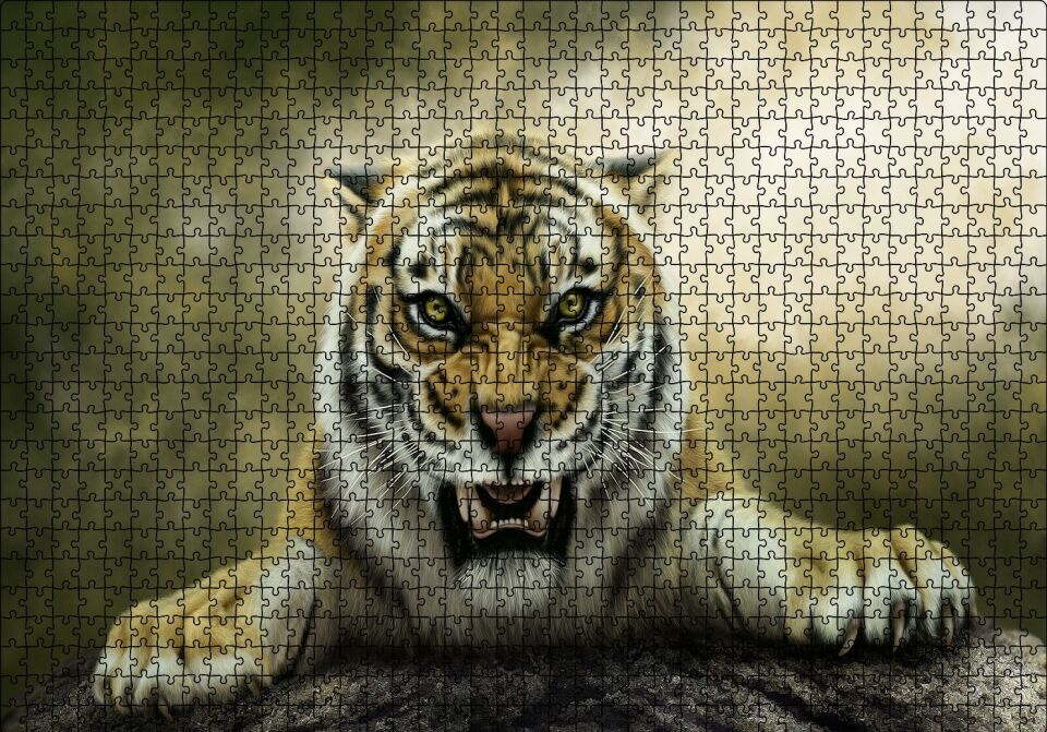 Kükreyen Kaplan Artwork Puzzle Yapboz MDF Ahşap 1000 Parça 49 cm X 68 cm