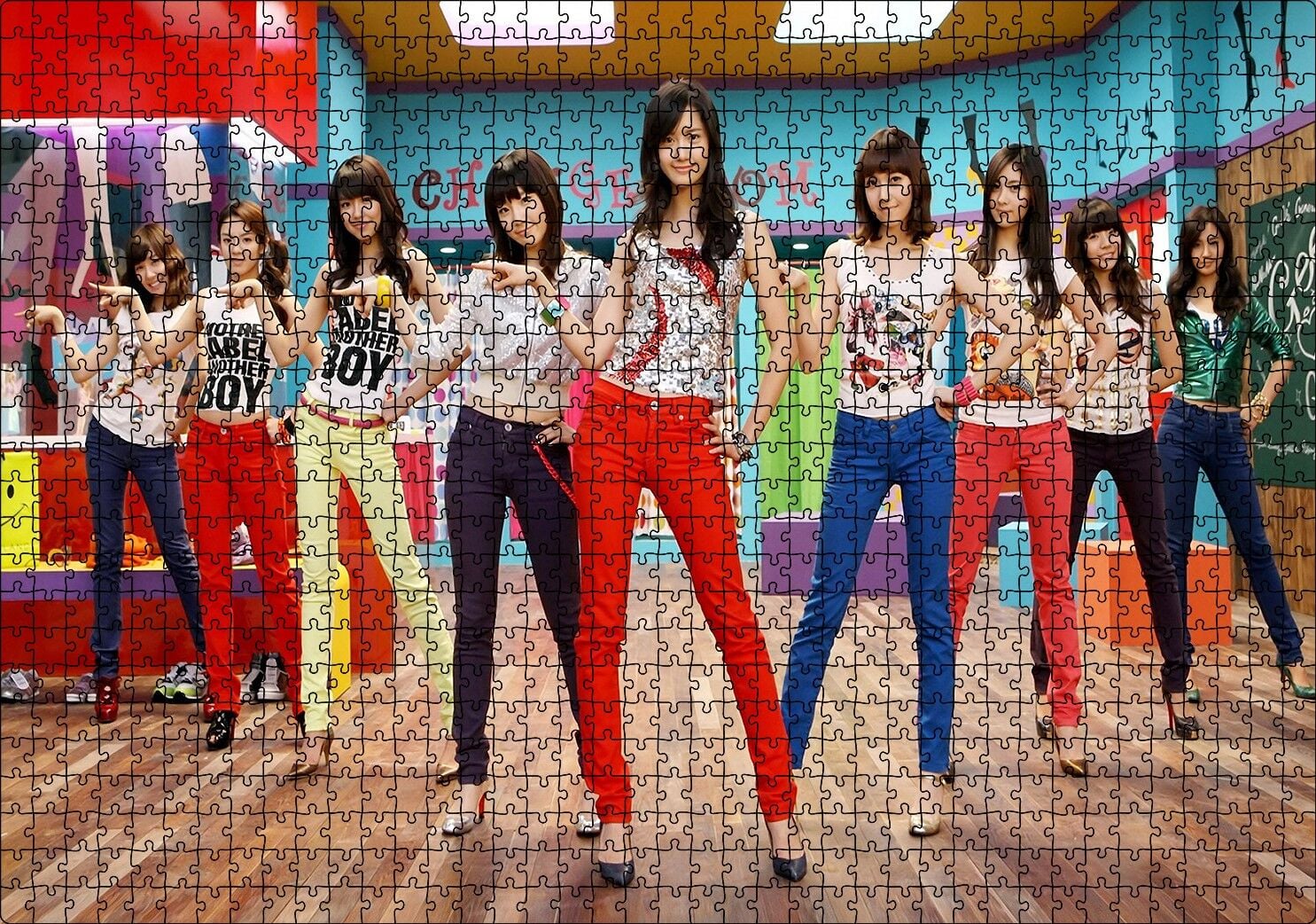 Renkli Girls Generation Kızlar Puzzle Yapboz MDF Ahşap 1000 Parça 49 cm X 68 cm