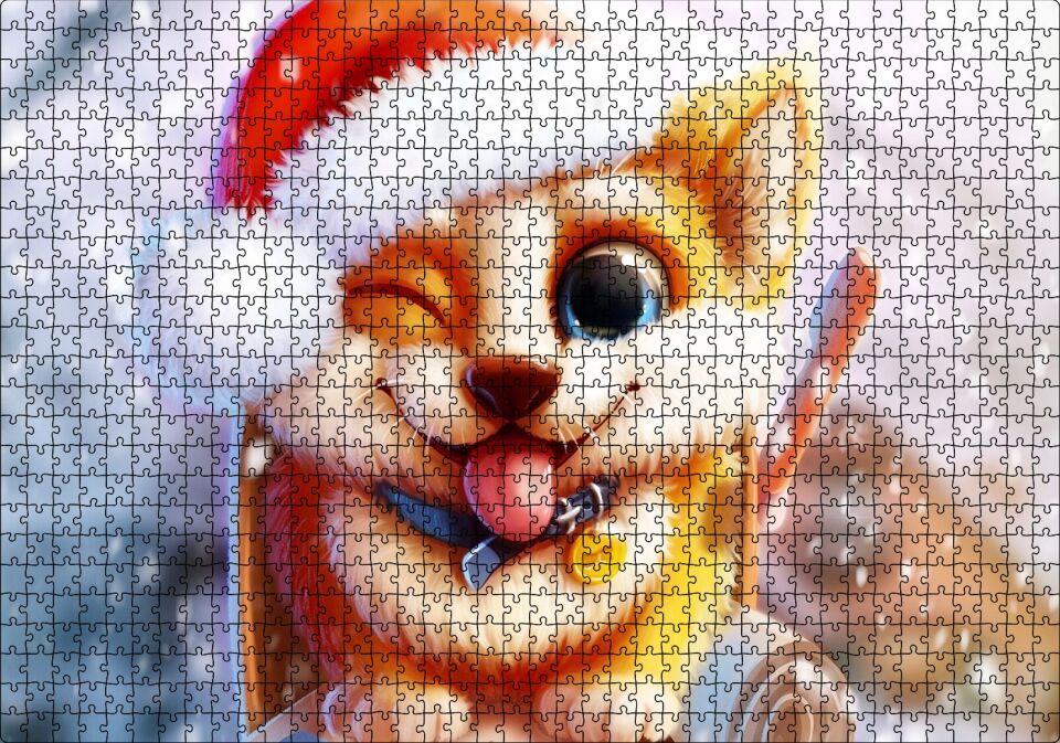 Posta Kutusunun Üzerindeki Köpek ve Karlar Puzzle Yapboz MDF Ahşap 1000 Parça 49 cm X 68 cm