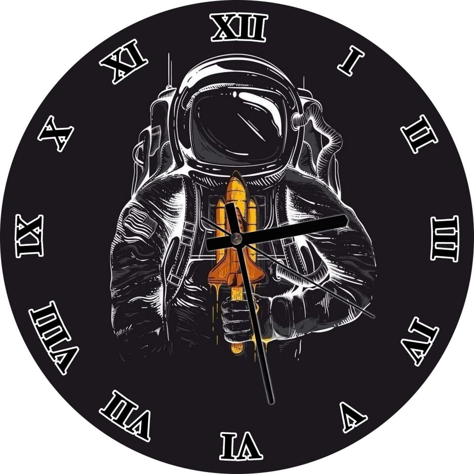 Astronot Uzay Mekiği Dondurma Görseli  Mdf Ahşap Duvar Saati