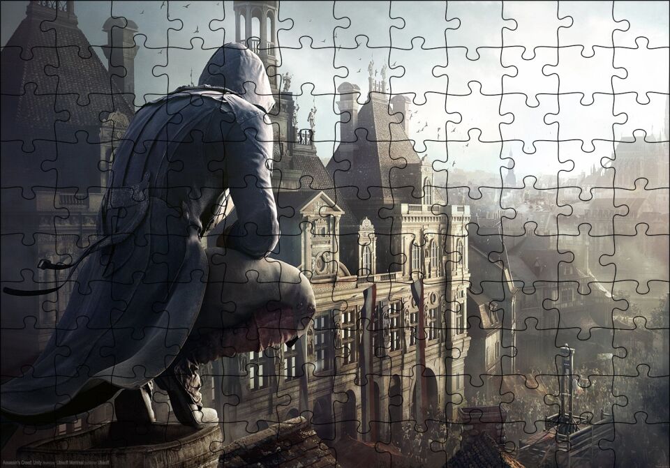 Assassins Creed Unity Çatıdaki Suikastçi Puzzle Yapboz MDF Ahşap