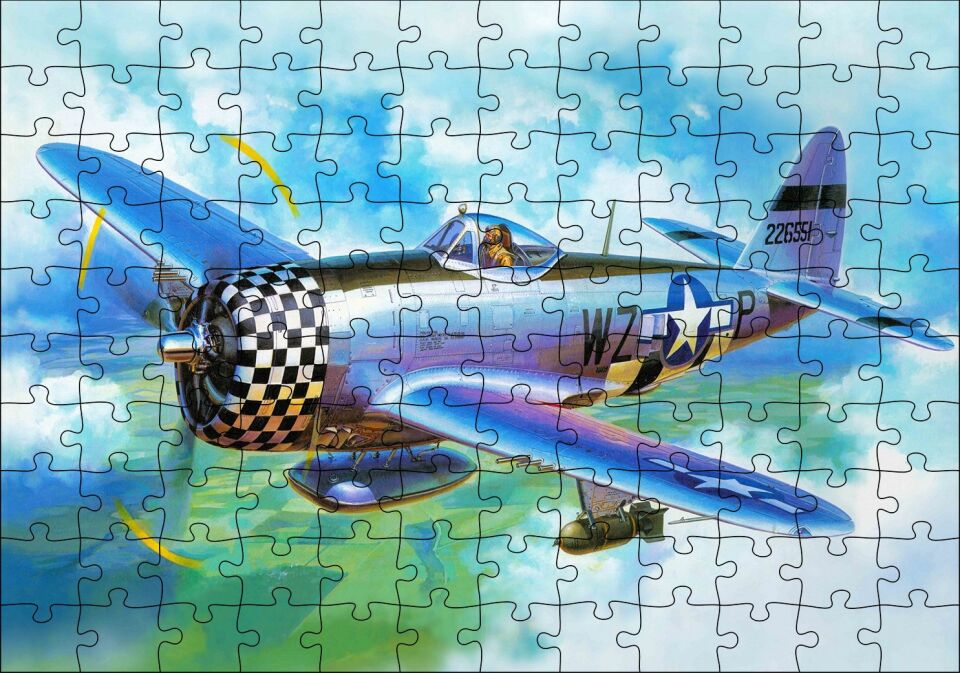 Savaş Uçağı Tuval Puzzle Yapboz MDF Ahşap 120 Parça 24 cm X 34 cm