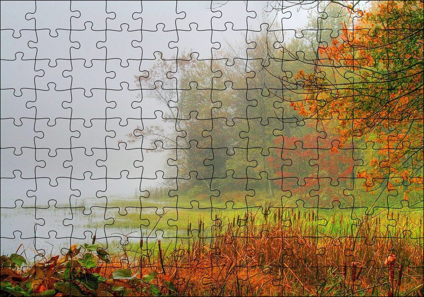 Sisli Ormanda Sonbahar Renkleri ve Göl Puzzle Yapboz MDF Ahşap 120 Parça 24 cm X 34 cm