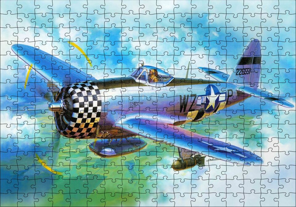 Savaş Uçağı Tuval Puzzle Yapboz MDF Ahşap 255 Parça 34 cm X 49 cm