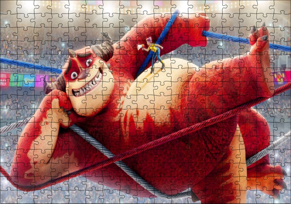 Sirkte İpler Üzerindeki Sevimli Canavar Puzzle Yapboz MDF Ahşap 255 Parça 34 cm X 49 cm