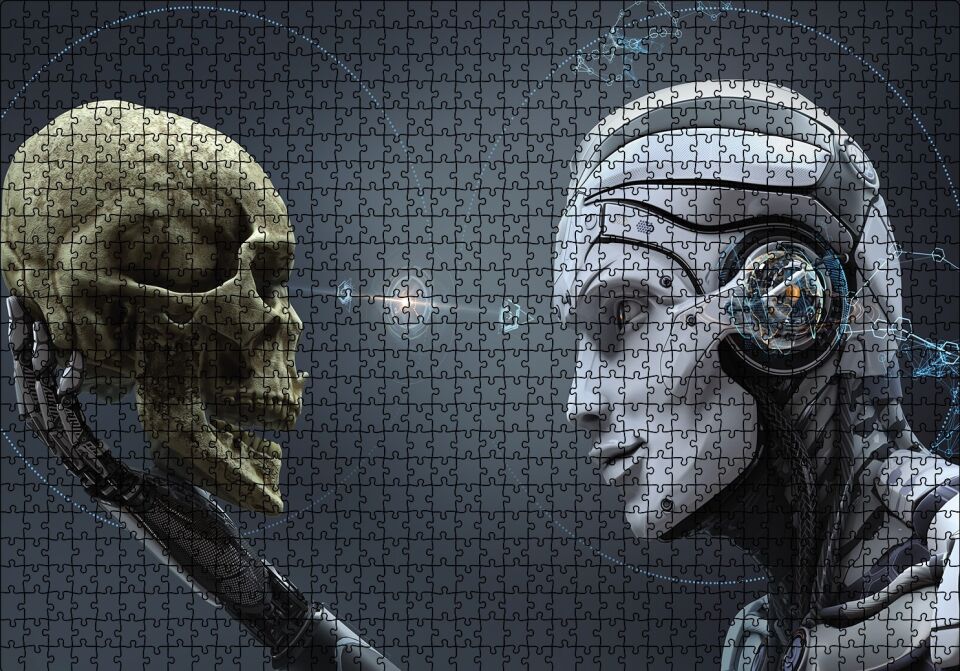 Kuru Kafa ve Robot Puzzle Yapboz MDF Ahşap 1000 Parça 49 cm X 68 cm