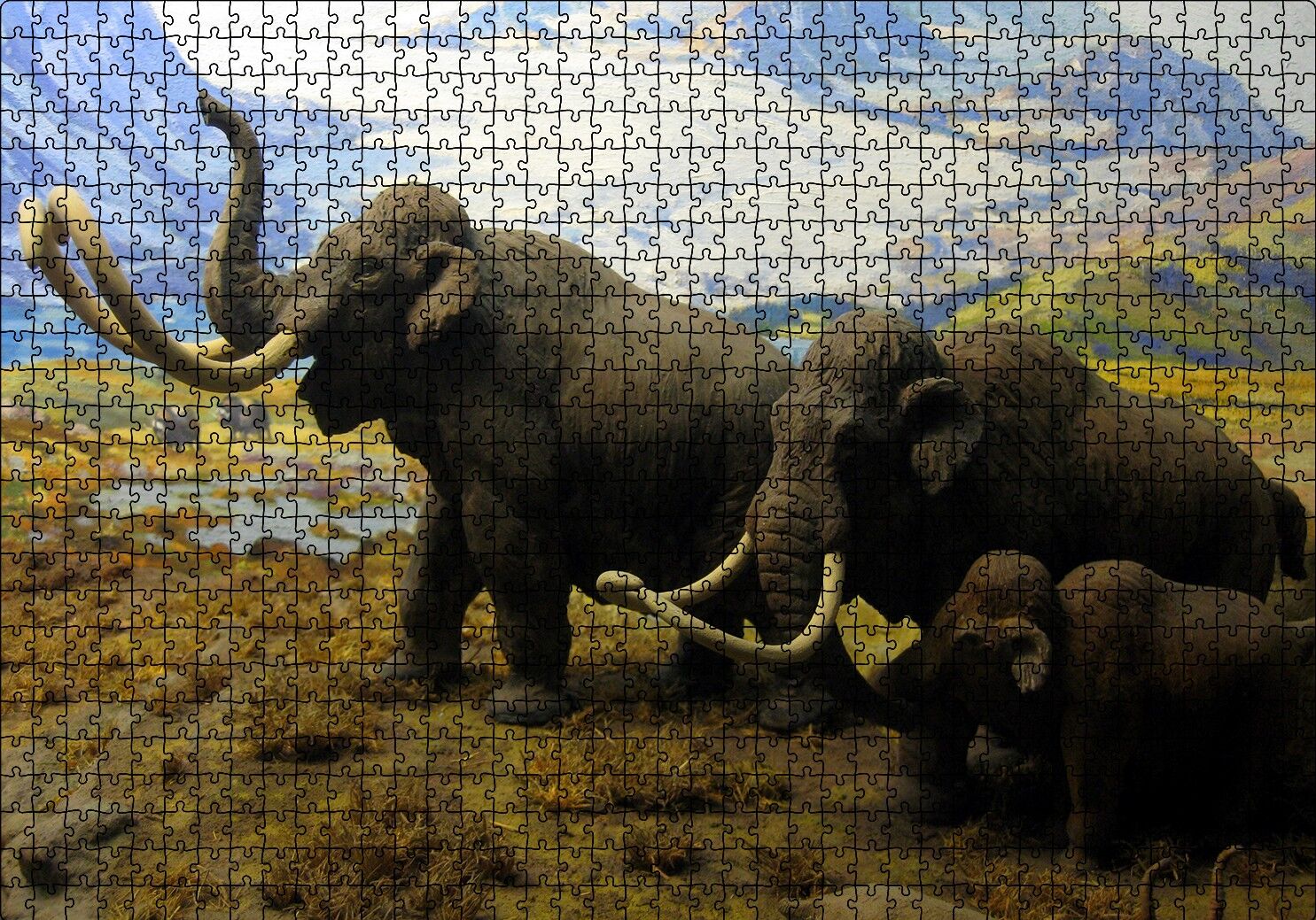 Kuzey Amerika Mamutları İllüstrasyon Puzzle Yapboz MDF Ahşap 1000 Parça 49 cm X 68 cm