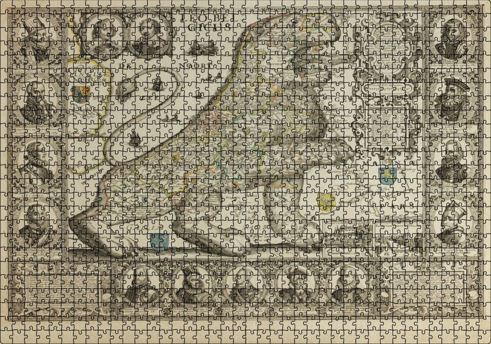 Aslan Şeklinde Eski Belçika Haritası Puzzle Yapboz MDF Ahşap 1000 Parça 49 cm X 68 cm