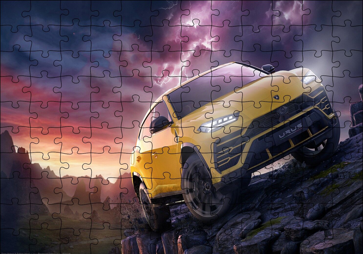 Lamborghini Urus Mor Gökler ve Şimşekler Puzzle Yapboz MDF Ahşap 120 Parça 24 cm X 34 cm