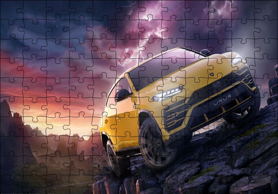 Lamborghini Urus Mor Gökler ve Şimşekler Puzzle Yapboz MDF Ahşap 120 Parça 24 cm X 34 cm
