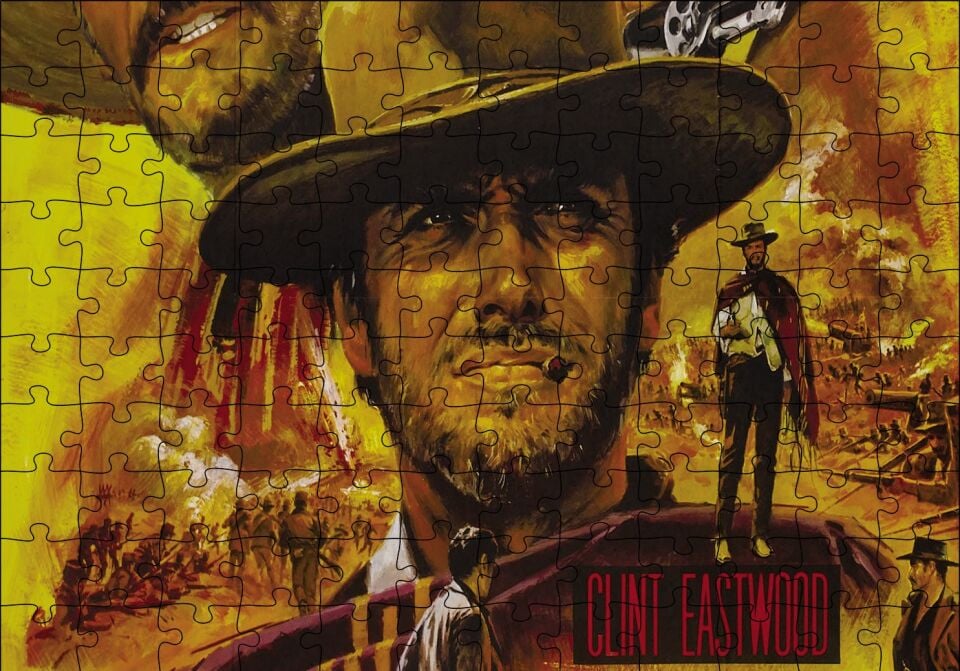 Clint Eastwood Kompozisyon Puzzle Yapboz MDF Ahşap 120 Parça 24 cm X 34 cm