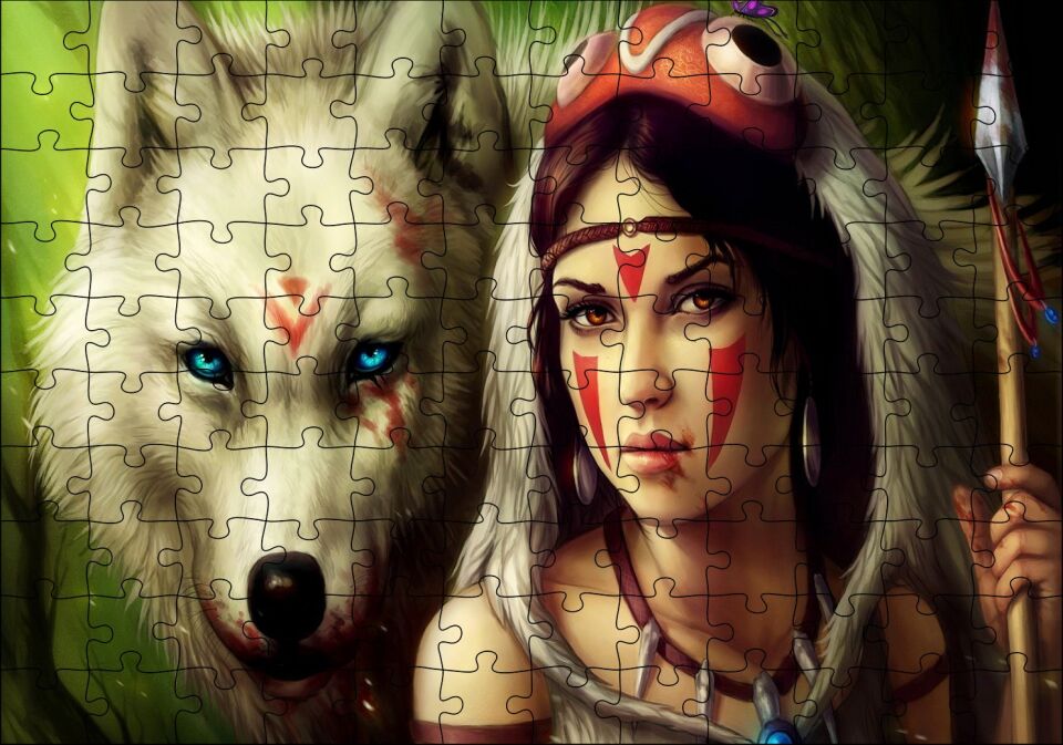 Savaşçı Kızılderili Kız Fantezi Puzzle Yapboz MDF Ahşap 120 Parça 24 cm X 34 cm