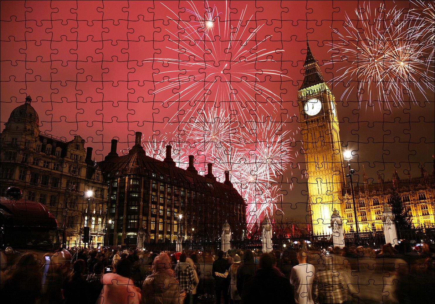 Londra Big Ben Yılbaşı Havai Fişekler Puzzle Yapboz MDF Ahşap 255 Parça 34 cm X 49 cm