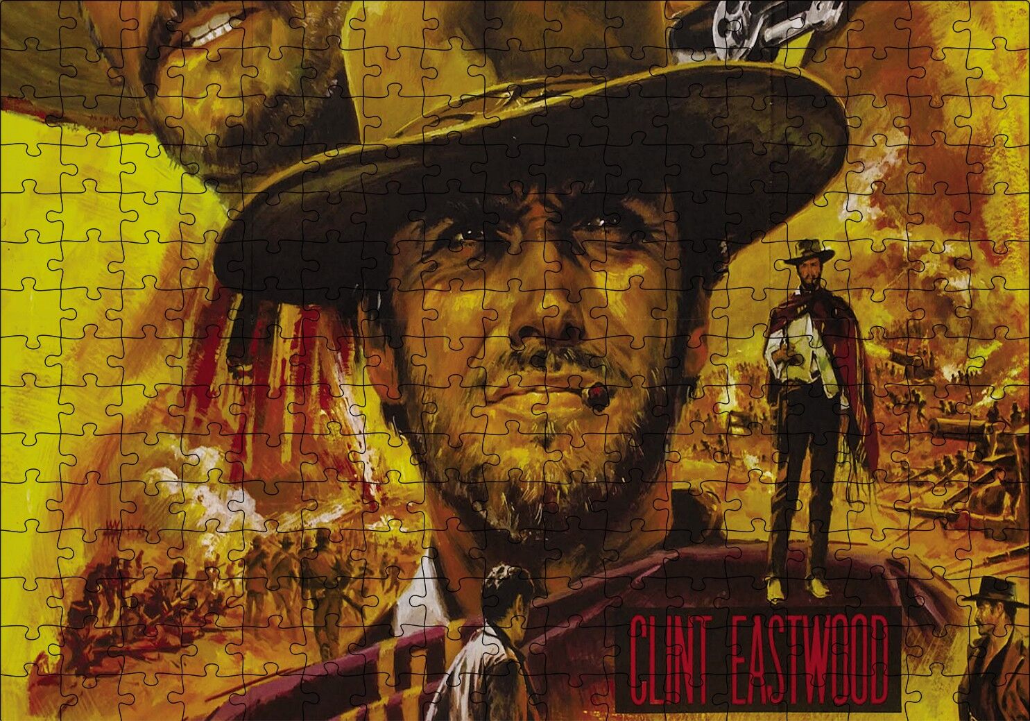 Clint Eastwood Kompozisyon Puzzle Yapboz MDF Ahşap 255 Parça 34 cm X 49 cm