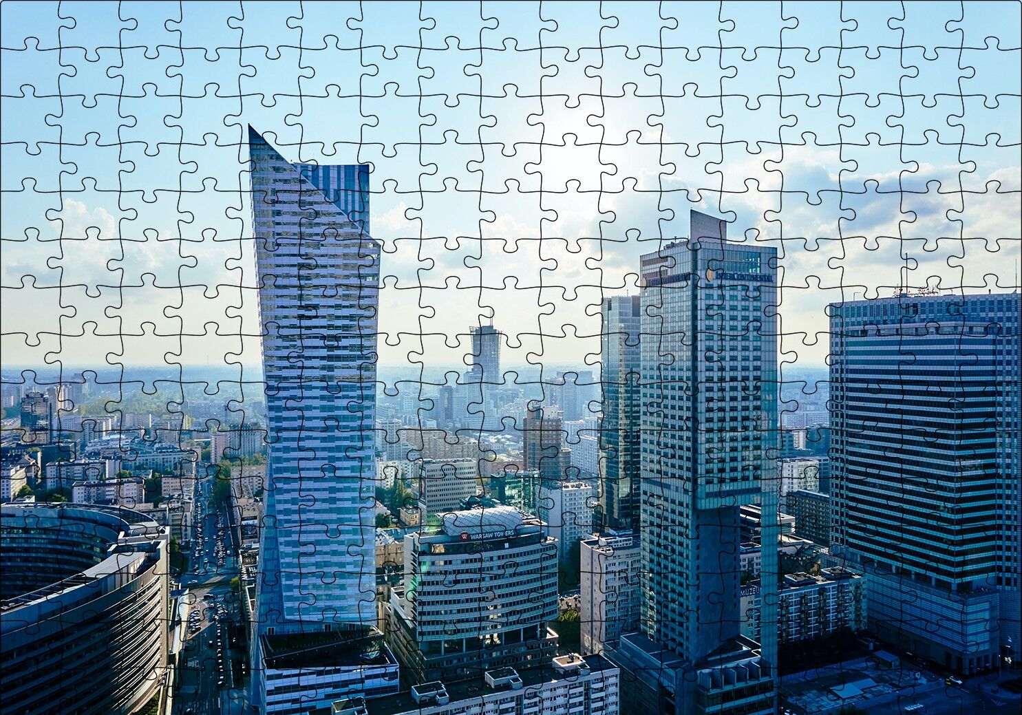 Gri Mavi Şehir Manzarası Puzzle Yapboz MDF Ahşap 255 Parça 34 cm X 49 cm