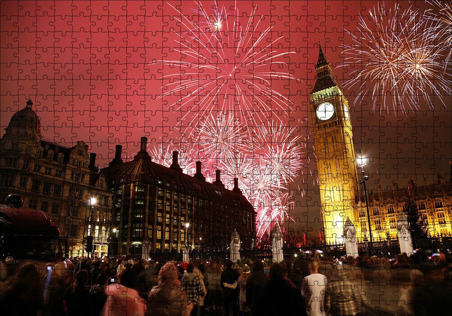 Londra Big Ben Yılbaşı Havai Fişekler Puzzle Yapboz MDF Ahşap 500 Parça 49 cm X 68 cm