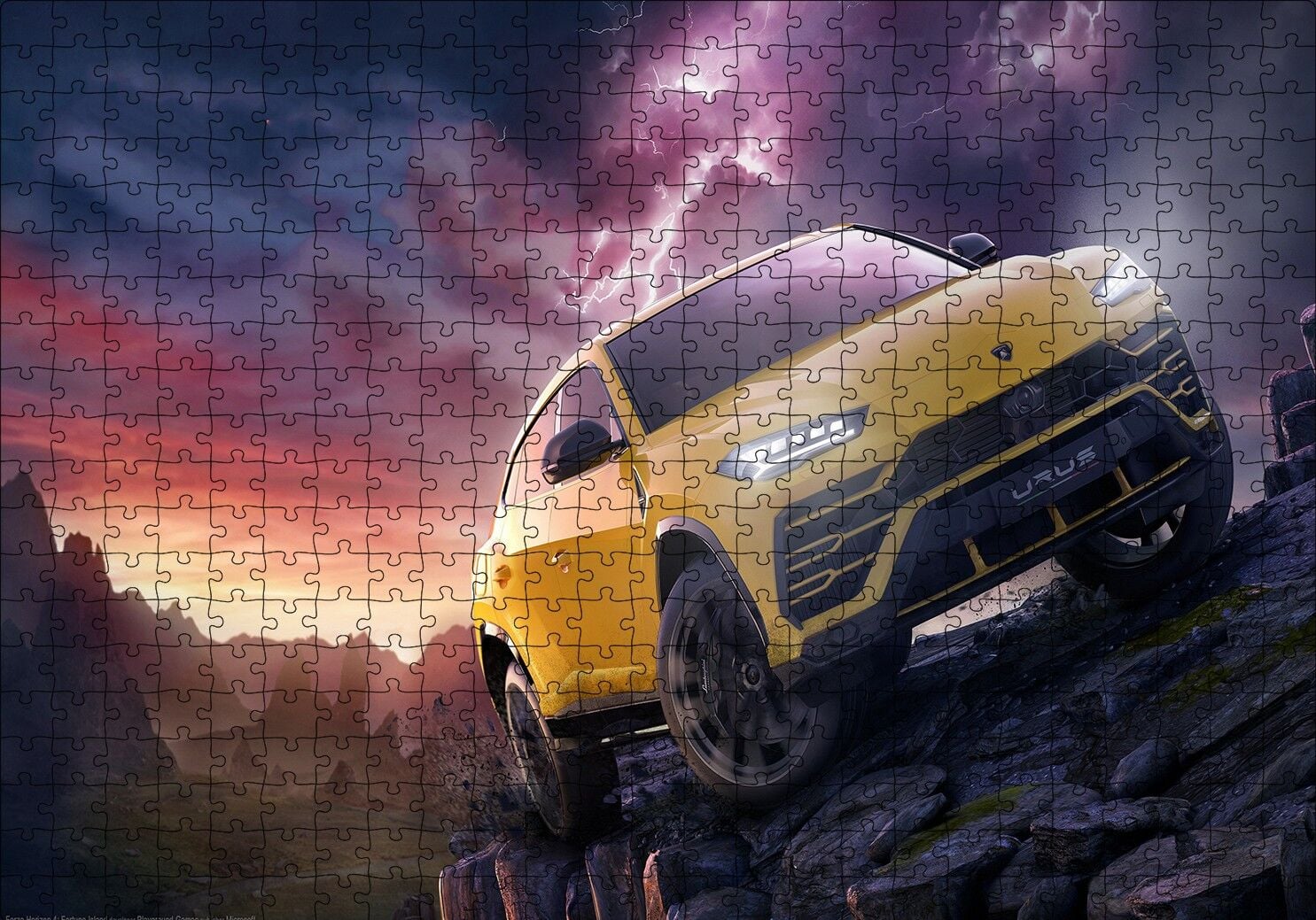 Lamborghini Urus Mor Gökler ve Şimşekler Puzzle Yapboz MDF Ahşap 500 Parça 49 cm X 68 cm