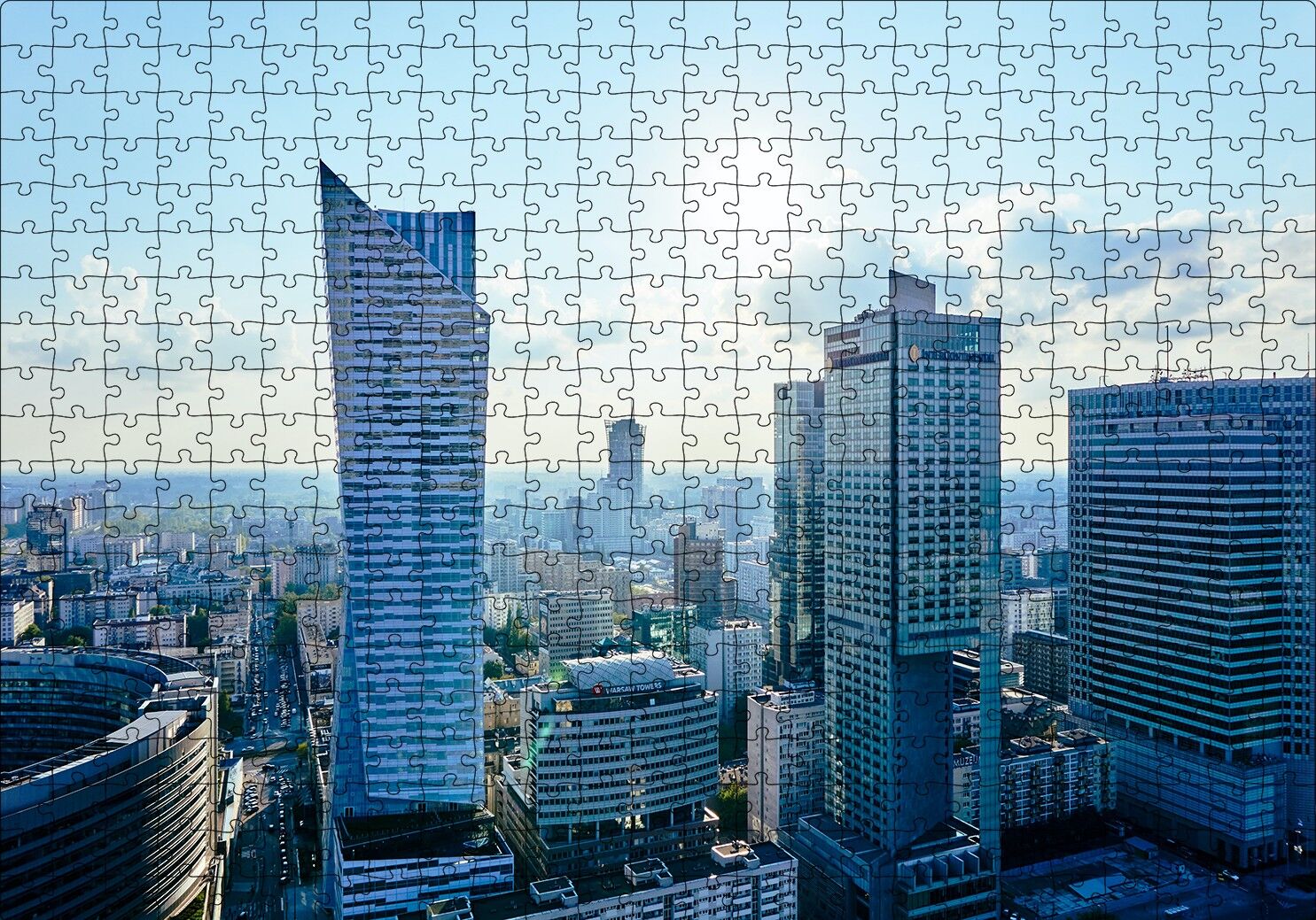 Gri Mavi Şehir Manzarası Puzzle Yapboz MDF Ahşap 500 Parça 49 cm X 68 cm