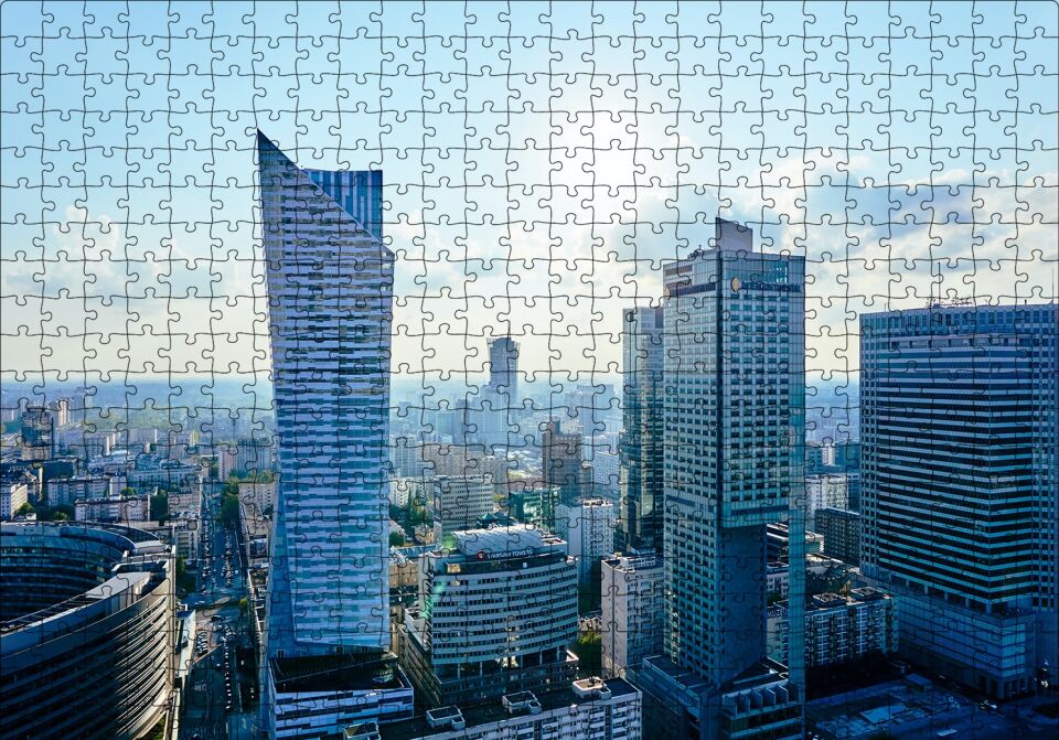 Gri Mavi Şehir Manzarası Puzzle Yapboz MDF Ahşap 500 Parça 49 cm X 68 cm