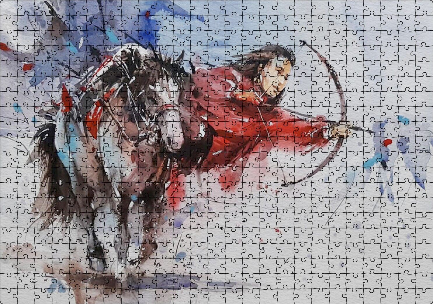 At Sırtındaki Okçu Suluboya Efekt Puzzle Yapboz MDF Ahşap 500 Parça 49 cm X 68 cm