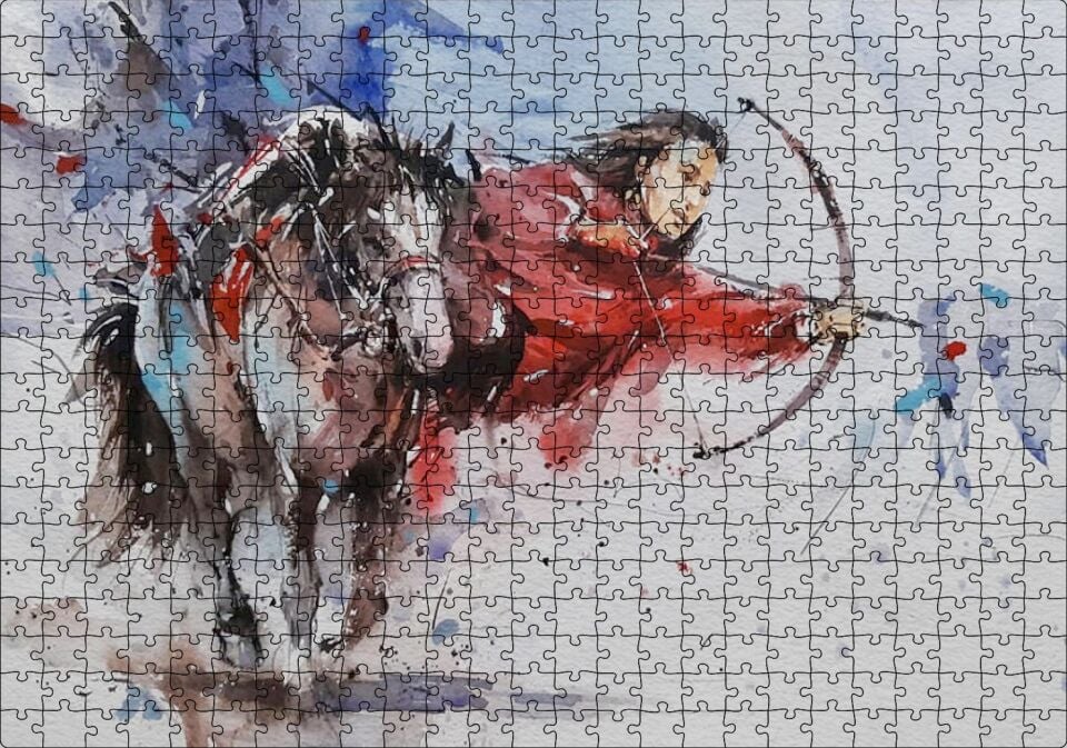 At Sırtındaki Okçu Suluboya Efekt Puzzle Yapboz MDF Ahşap 500 Parça 49 cm X 68 cm