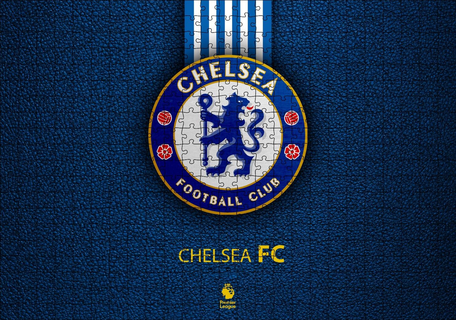 Siyah Deri Doku Üzerinde Chelsea Logosu Puzzle Yapboz MDF Ahşap 500 Parça 49 cm X 68 cm