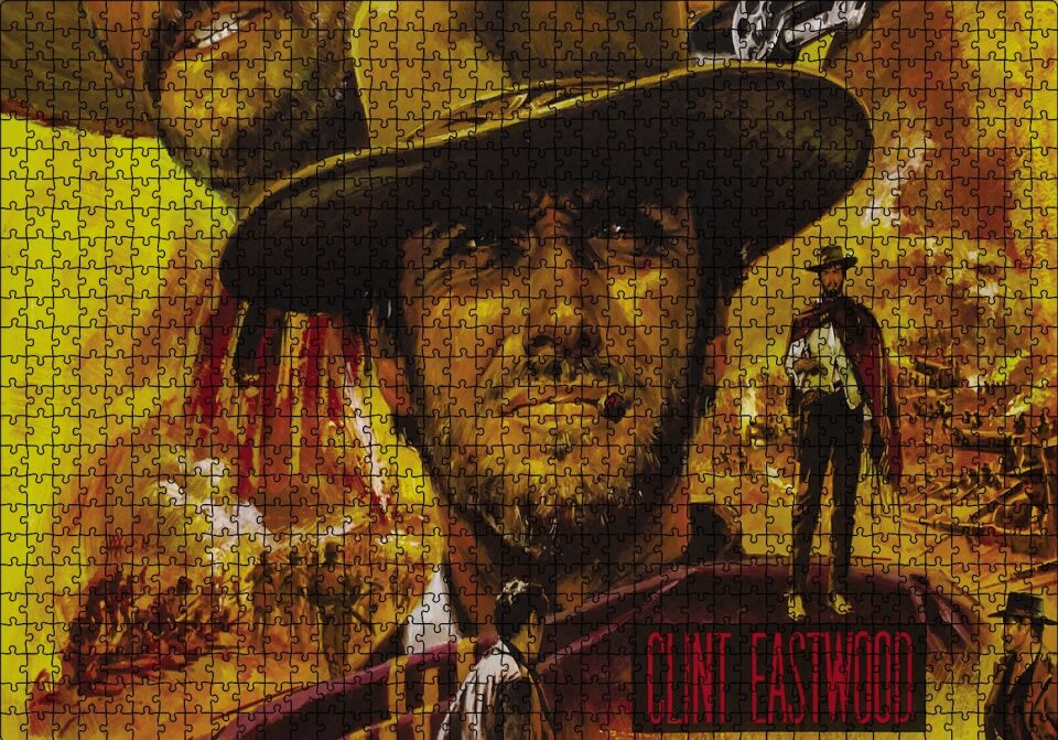 Clint Eastwood Kompozisyon Puzzle Yapboz MDF Ahşap 1000 Parça 49 cm X 68 cm