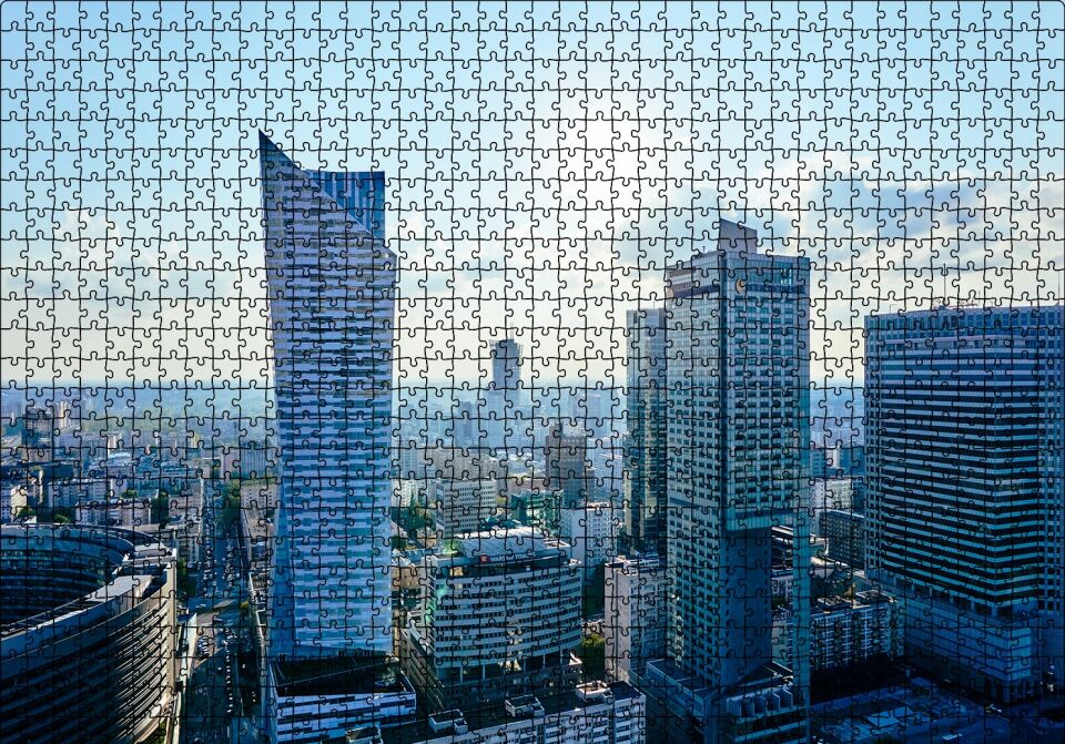 Gri Mavi Şehir Manzarası Puzzle Yapboz MDF Ahşap 1000 Parça 49 cm X 68 cm