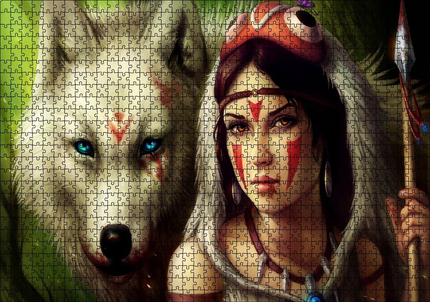 Savaşçı Kızılderili Kız Fantezi Puzzle Yapboz MDF Ahşap 1000 Parça 49 cm X 68 cm