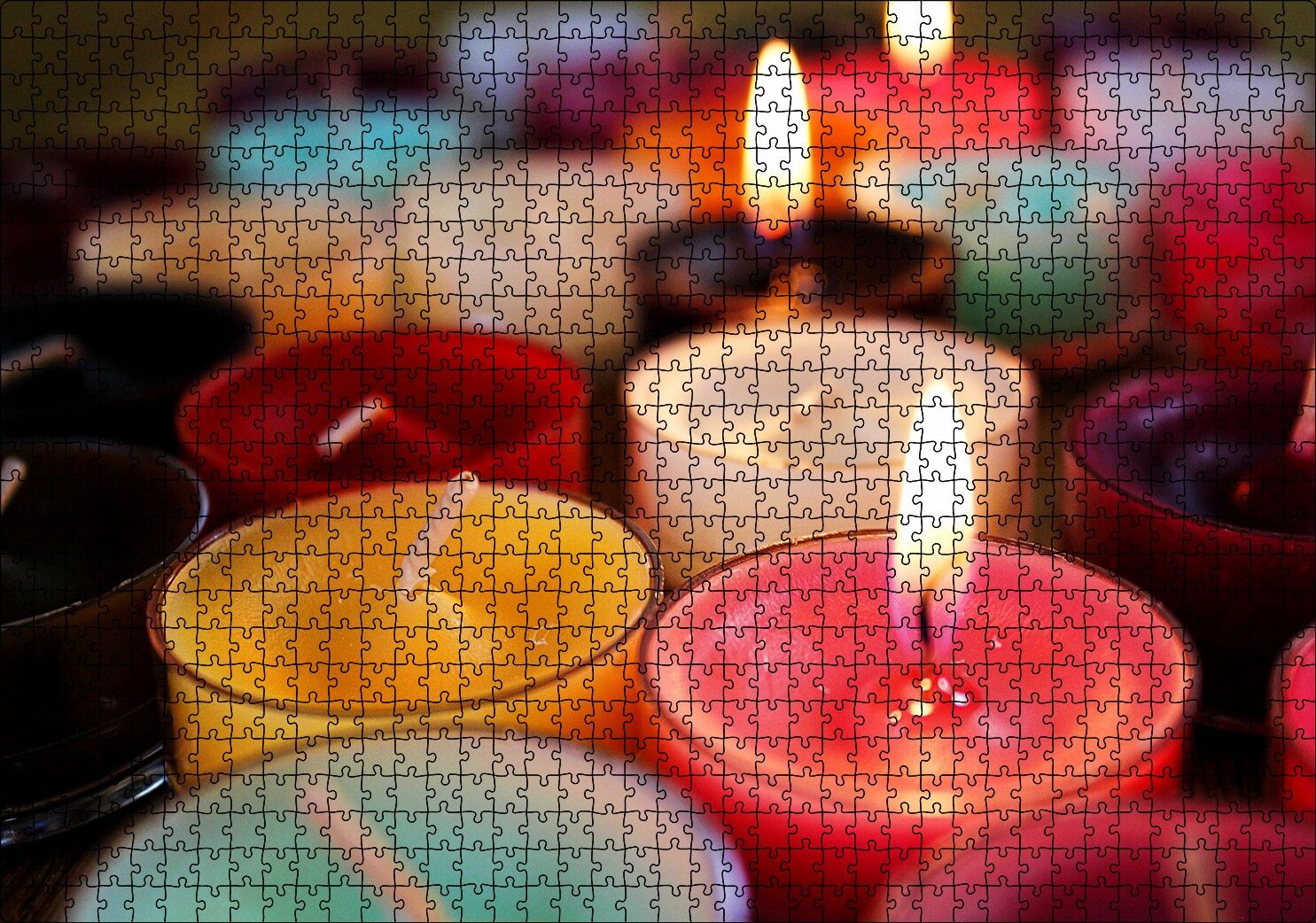 Renkli Cam Mumlar Puzzle Yapboz MDF Ahşap 1000 Parça 49 cm X 68 cm