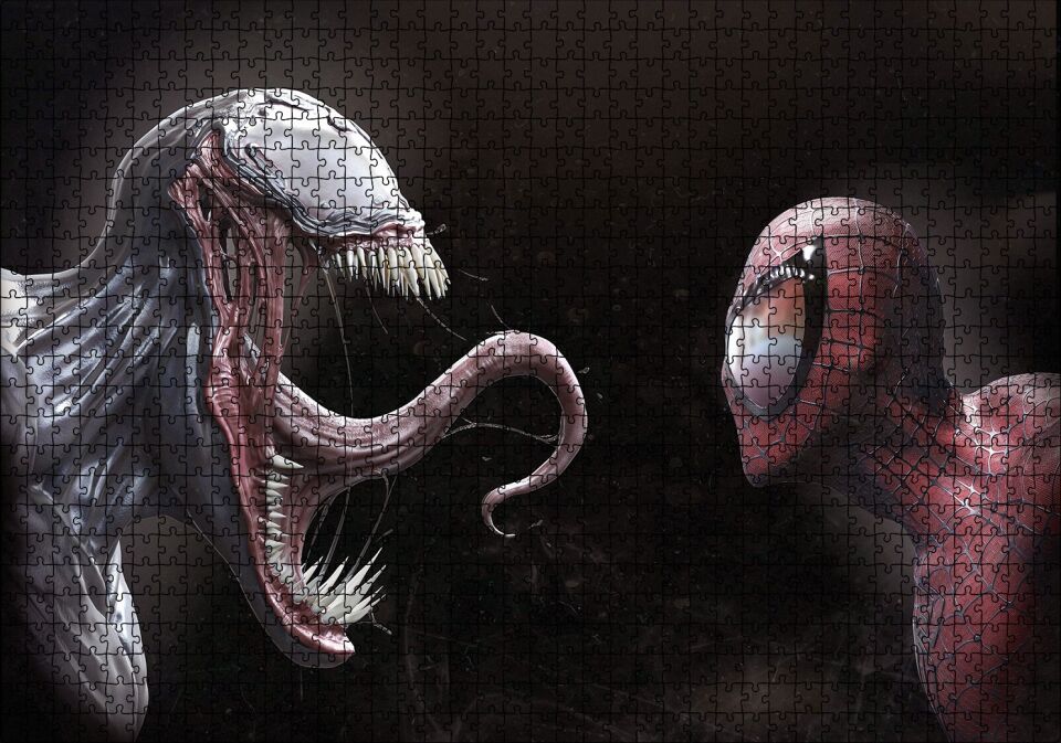 Venom ve Örümcek Adam Dijital Çizim Puzzle Yapboz MDF Ahşap 1000 Parça 49 cm X 68 cm