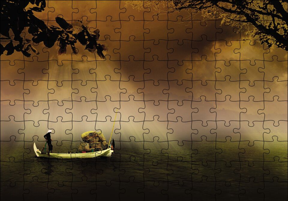 Uzak Doğu Yük Taşıyan Kayık Puzzle Yapboz MDF Ahşap