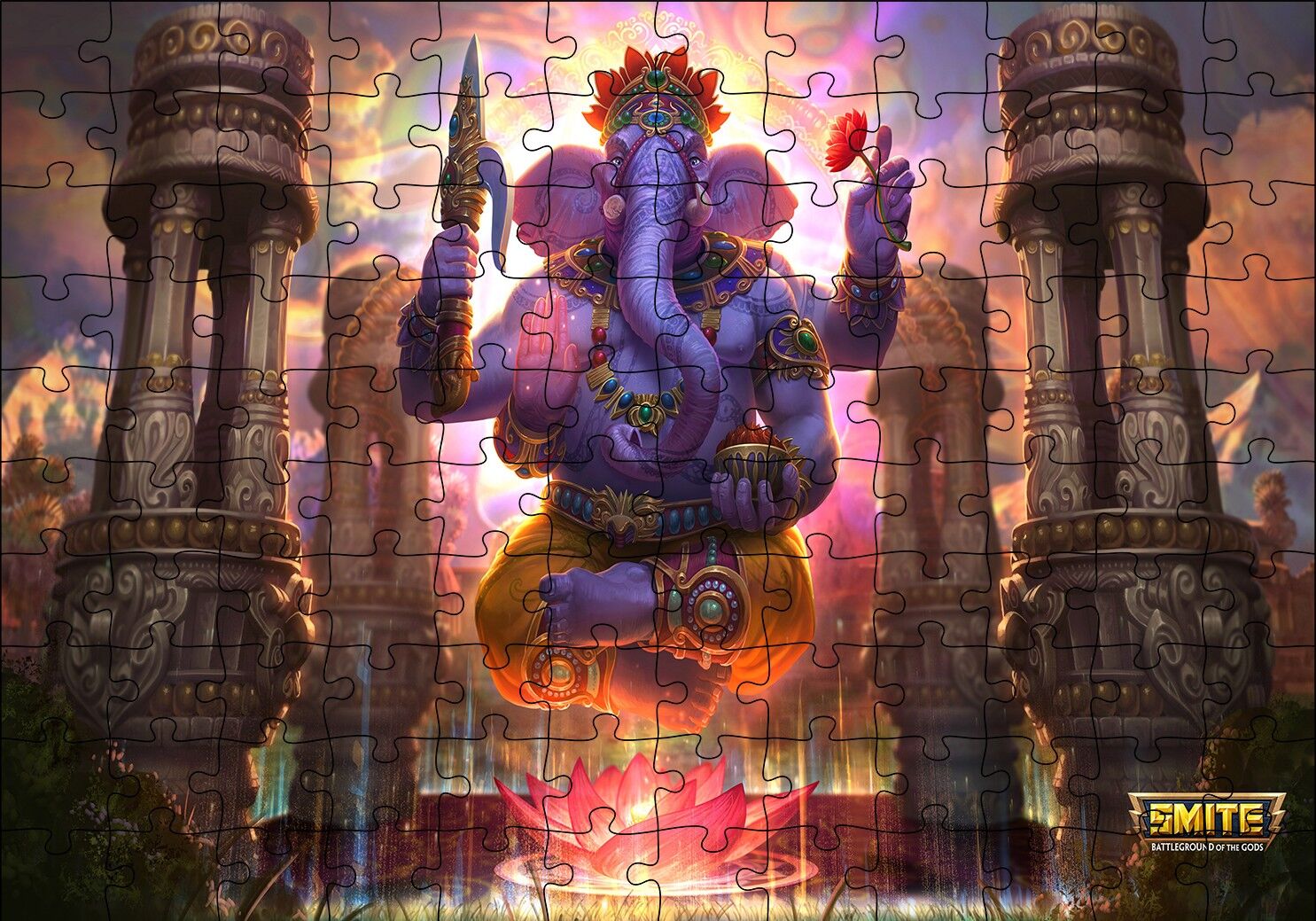 Lord Ganesha Hindu Tanrısı Mor Puzzle Yapboz MDF Ahşap 120 Parça 24 cm X 34 cm