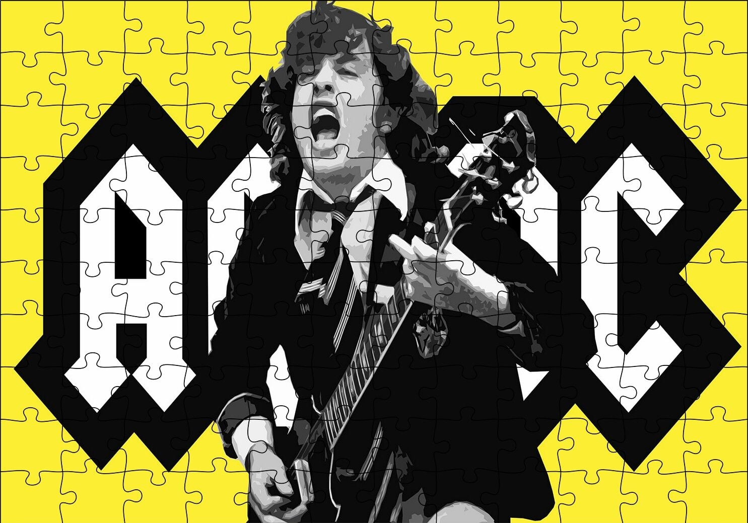 ACDC Angus Young Sarı Zemin Puzzle Yapboz MDF Ahşap 120 Parça 24 cm X 34 cm
