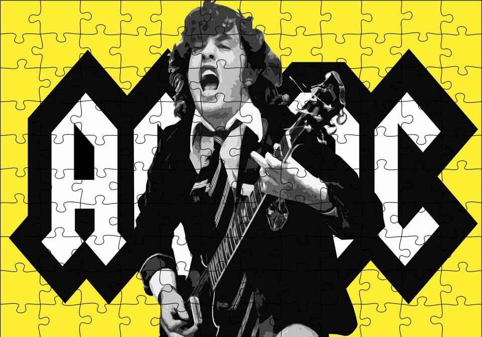 ACDC Angus Young Sarı Zemin Puzzle Yapboz MDF Ahşap 120 Parça 24 cm X 34 cm