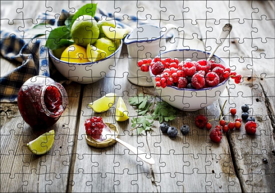 Kasede Ahududu Kızılcık Limon Lime ve Reçel Kavanozu Puzzle Yapboz MDF Ahşap