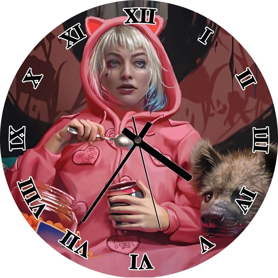 Harley Quinn Sırtlan Yırtıcı Kuş Mdf Ahşap Duvar Saati
